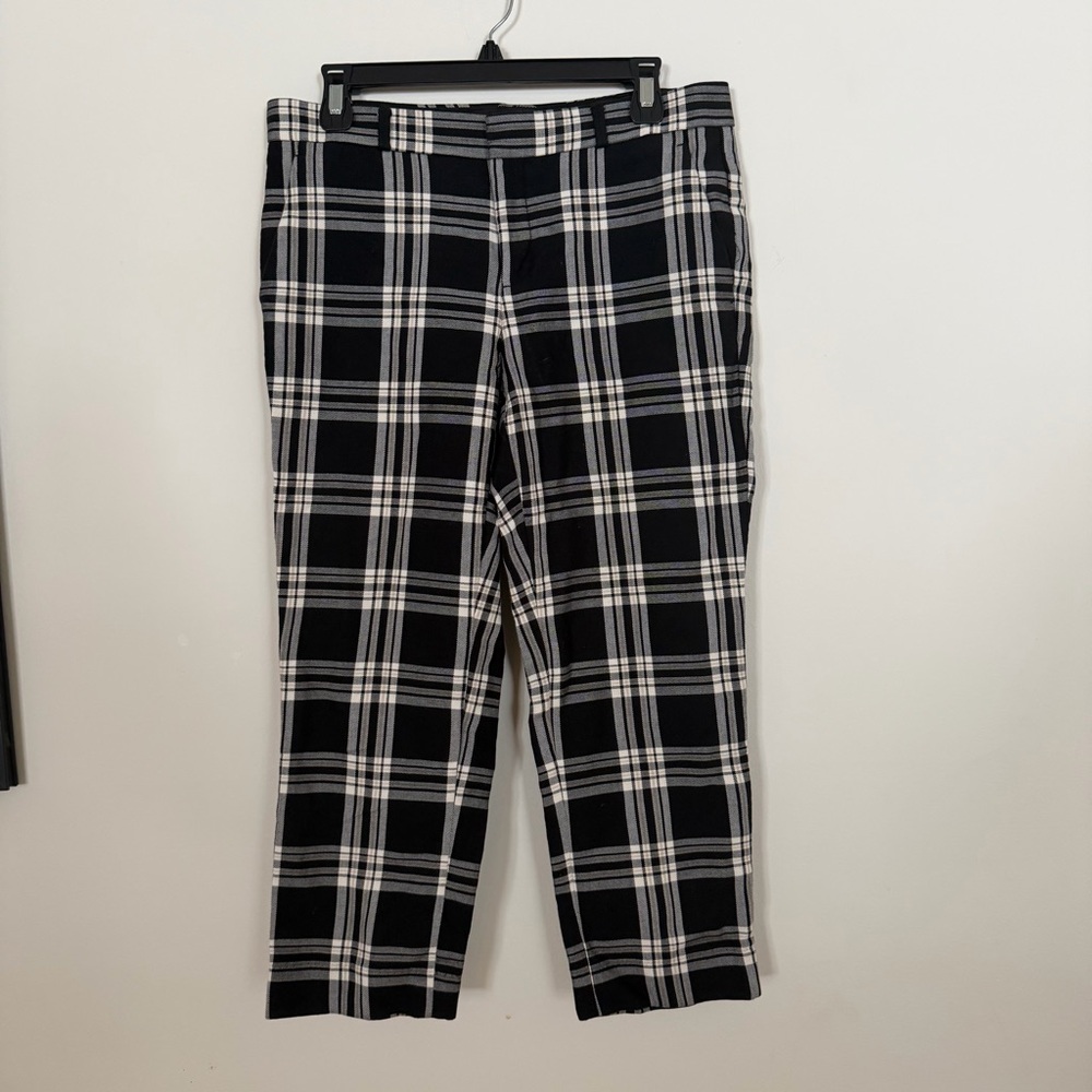 Banana Republic Avery Plaid Pants in Black/White/Taupe